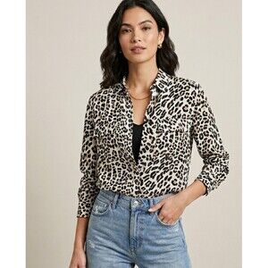 Equipment Femme 100% Silk Leopard Animal Print Button Down Blouse